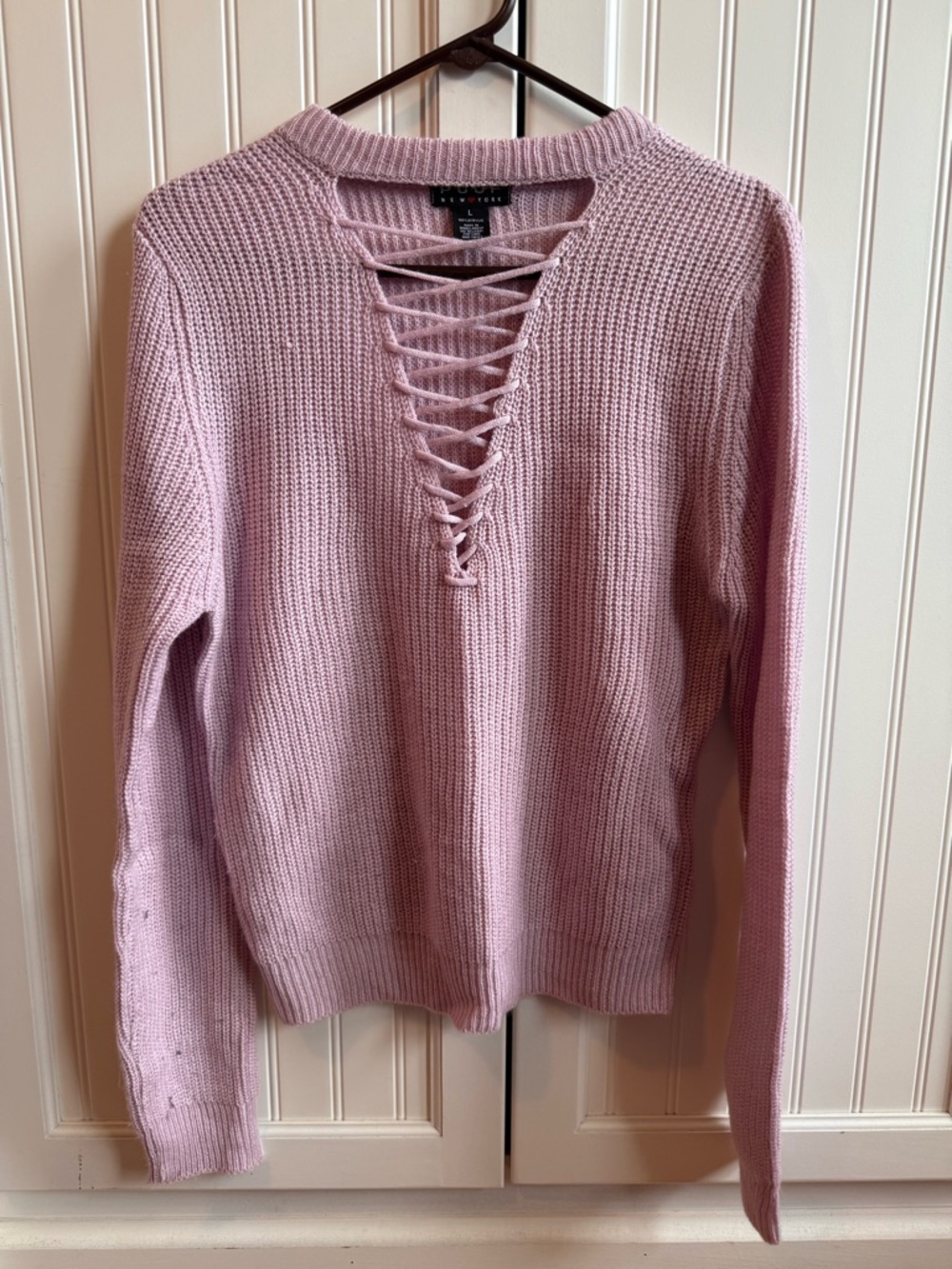 Pink Lace Up Sweater - Runs Small